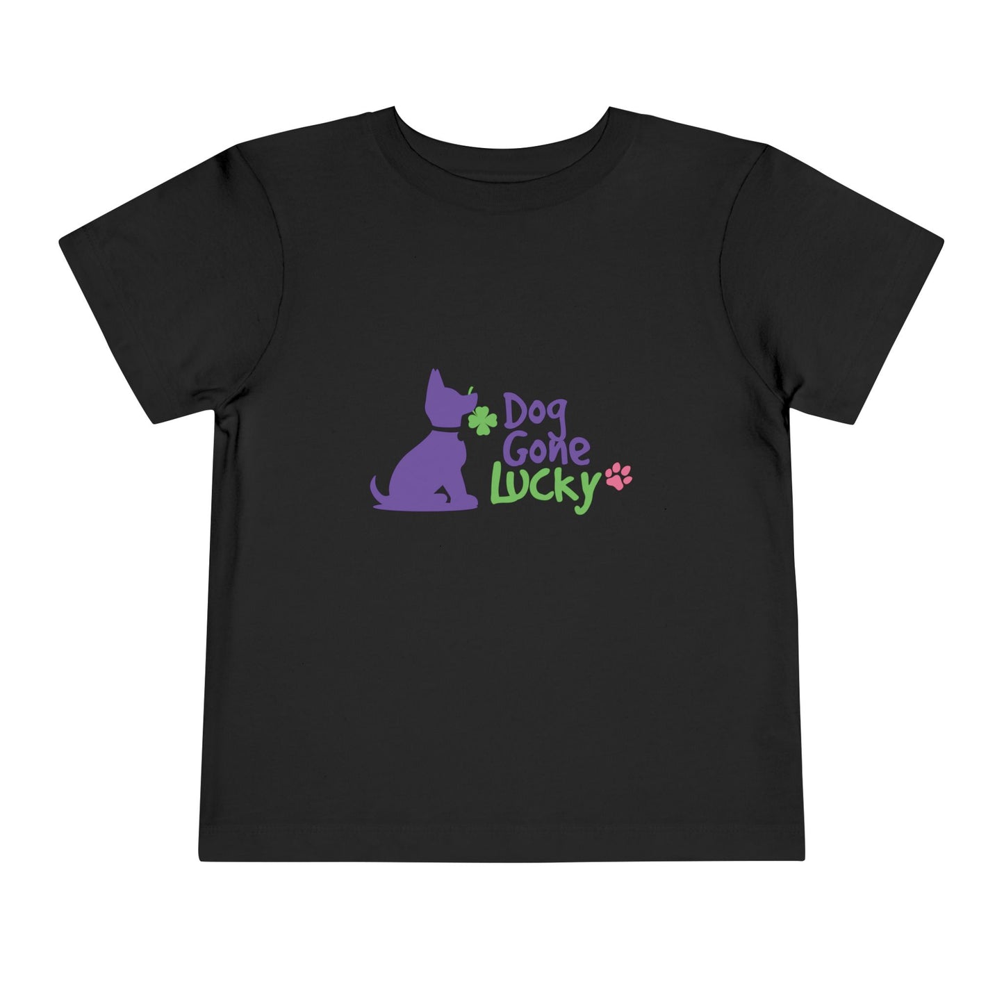 Doggone Lucky Personalized Neck Label Toddler Tee - Cute Large Lucky Pup on front and back