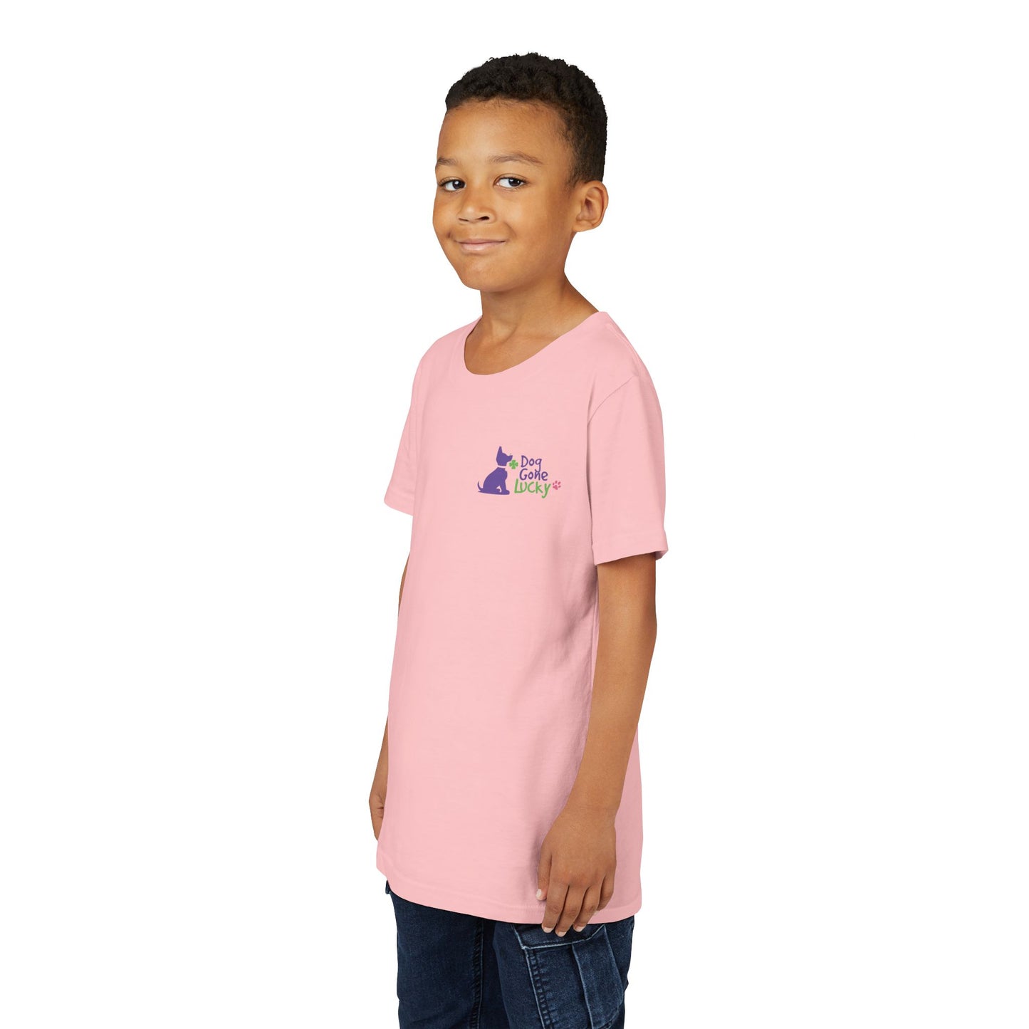 Doggone Lucky Personalized Neck Label Youth Tee - Cute Lucky Pup on Front and Back