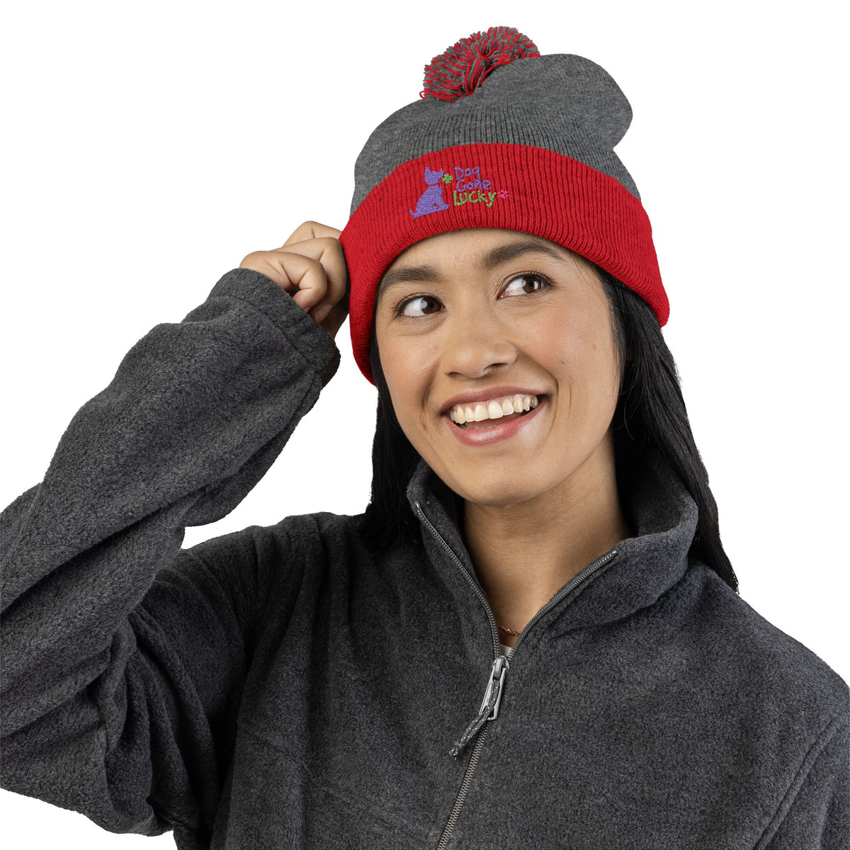Doggone Lucky Embroidered Pom-Pom Knit Cap — 'Lucky' Dog Love Beanie