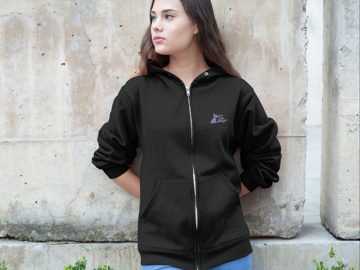 Doggone Lucky Adult Zip-up Hoodie - Graphic on back