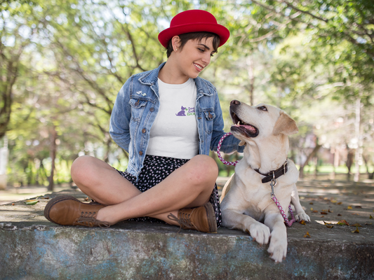 Doggone Lucky Woman's Tee | Purple Dog with Clover, St. Patrick's Day