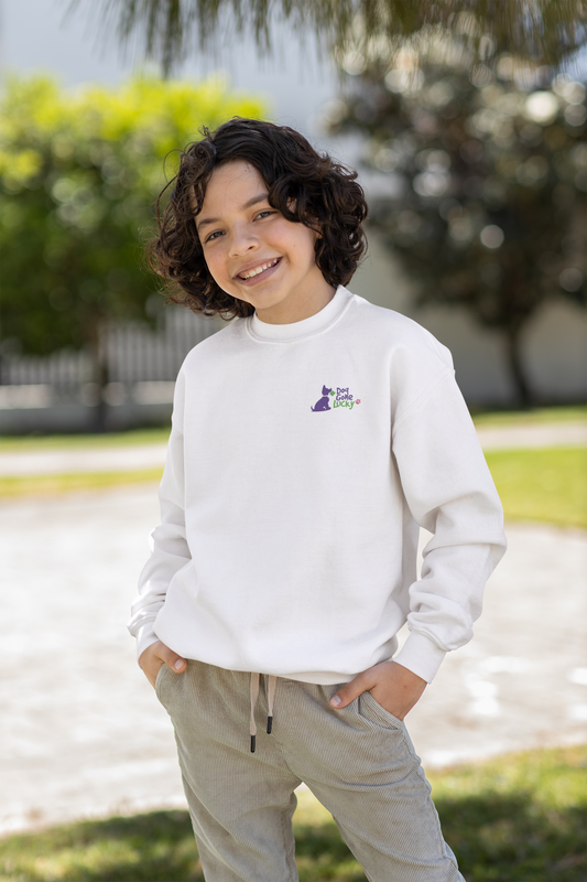 Doggone Lucky Youth Crewneck Sweatshirt - Embroidered Lucky Pup on Chest