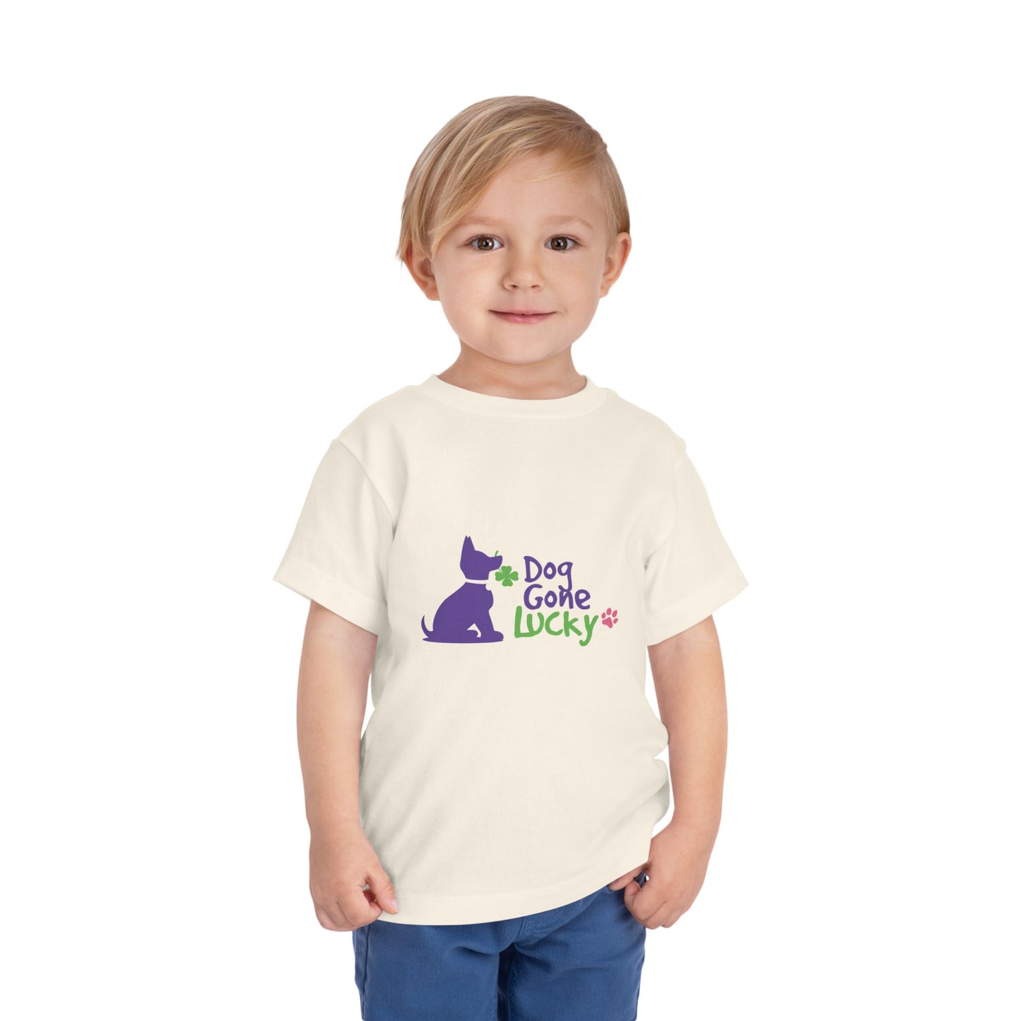 Dog Gone Lucky Toddler Tee - Cute Purple Lucky Pup on front and back