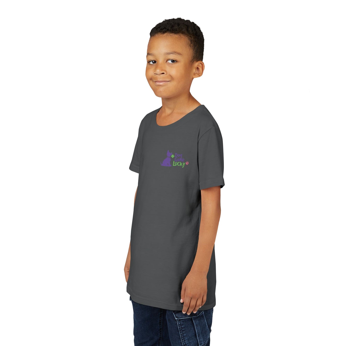 Doggone Lucky Personalized Neck Label Youth Tee - Cute Lucky Pup on Front and Back