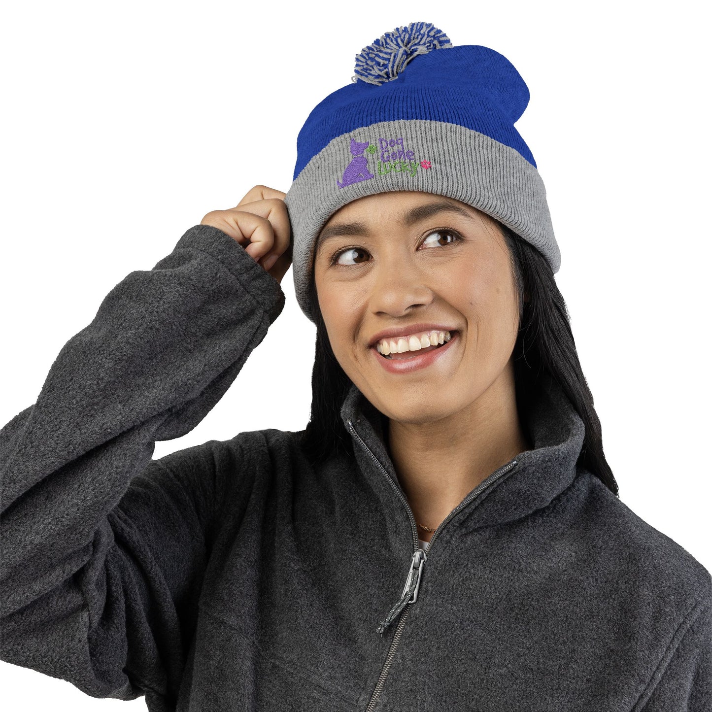 Doggone Lucky Embroidered Pom-Pom Knit Cap — 'Lucky' Dog Love Beanie