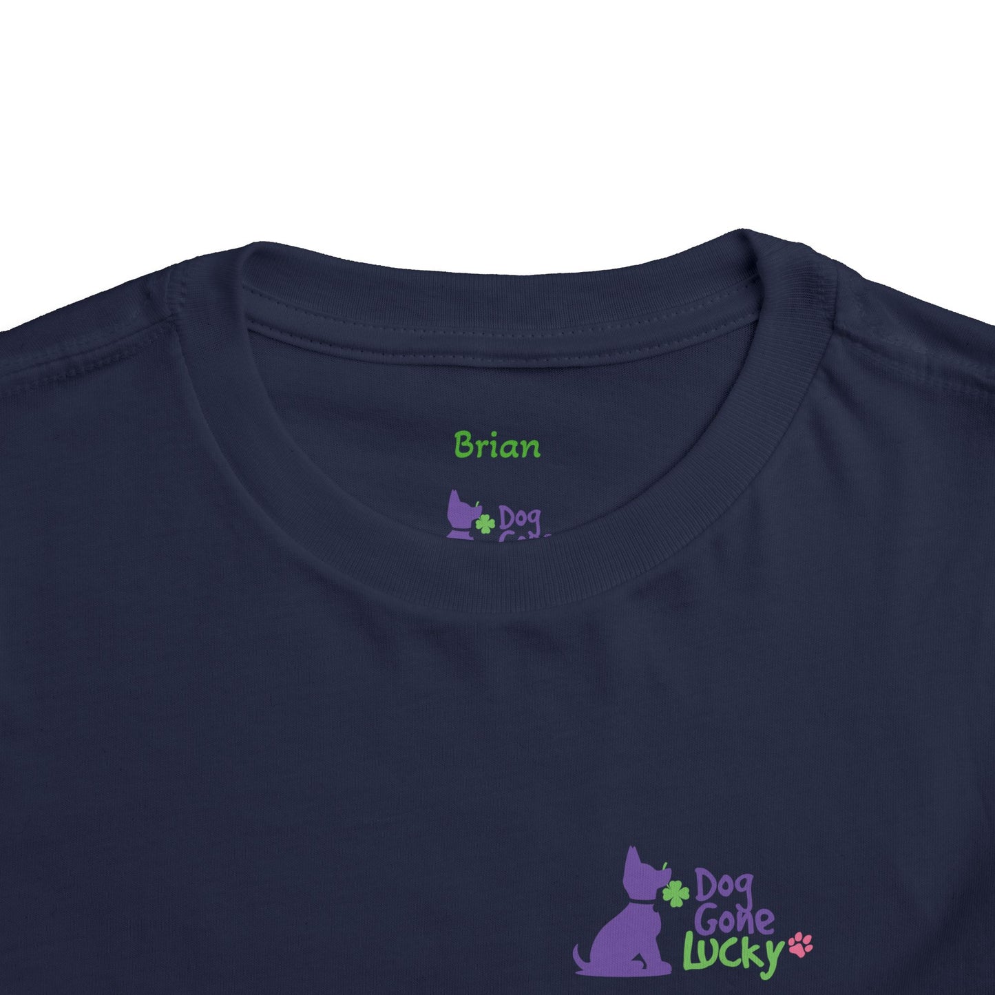 Doggone Personalized Neck Label Toddler Tee - Lucky Pup Graphic on Back and Front