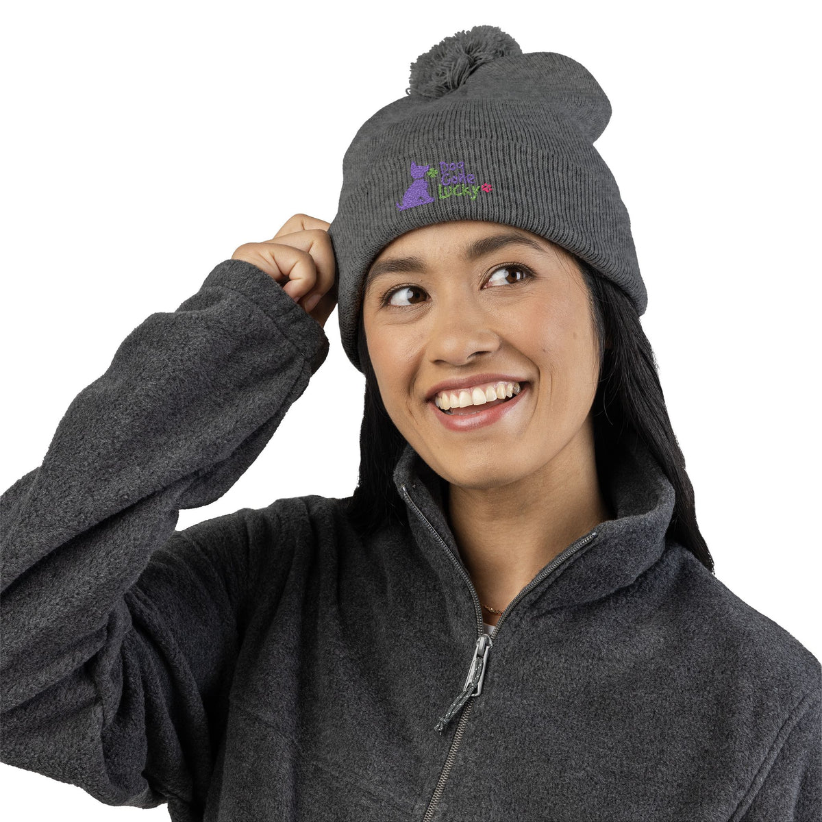 Doggone Lucky Embroidered Pom-Pom Knit Cap — 'Lucky' Dog Love Beanie