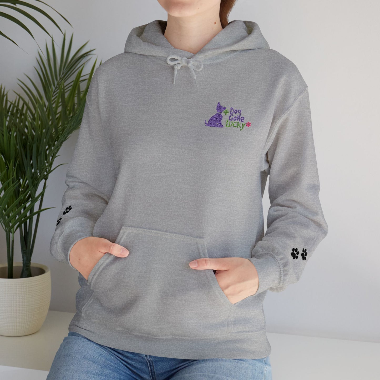 Doggone Lucky Adult Hoodie - Embroidered Lucky Pup on Chest