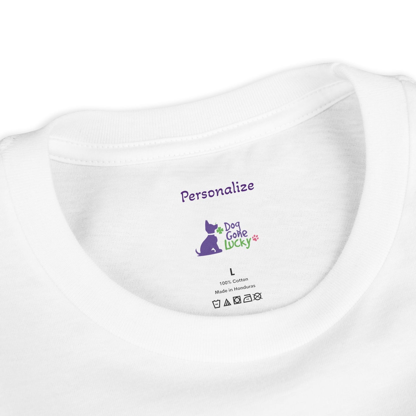 Doggone Lucky Personalized Neck Label Youth Tee - Cute Lucky Pup on Front and Back