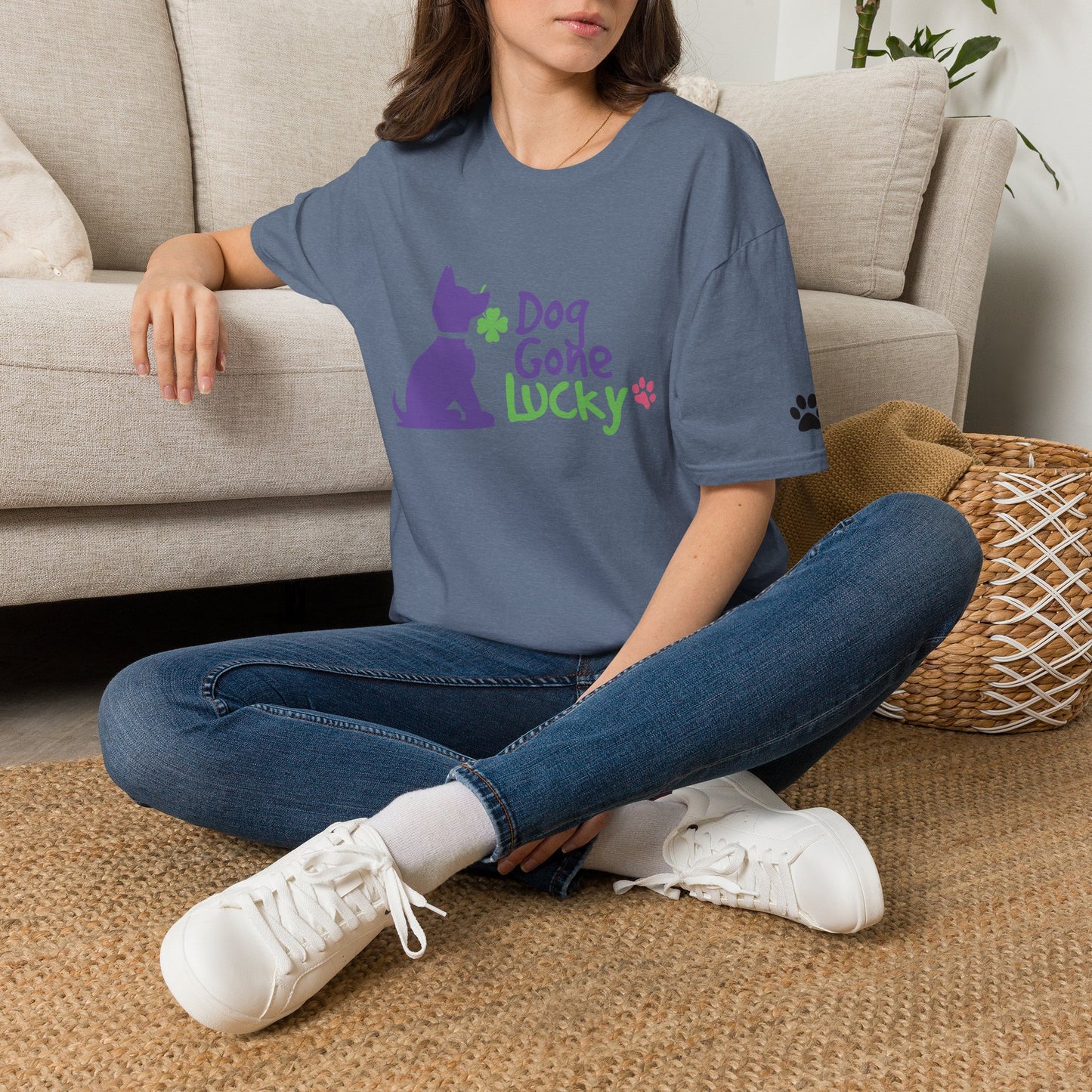 Doggone Lucky Adult Tee - Lucky Pup on Front and Paw Prints on Sleeves