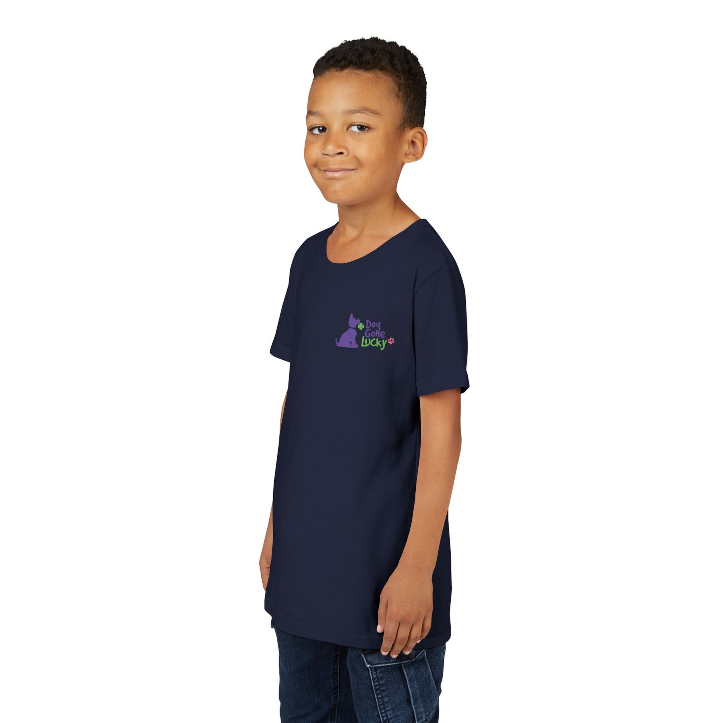 Doggone Lucky Personalized Neck Label Youth Tee - Cute Lucky Pup on Front and Back