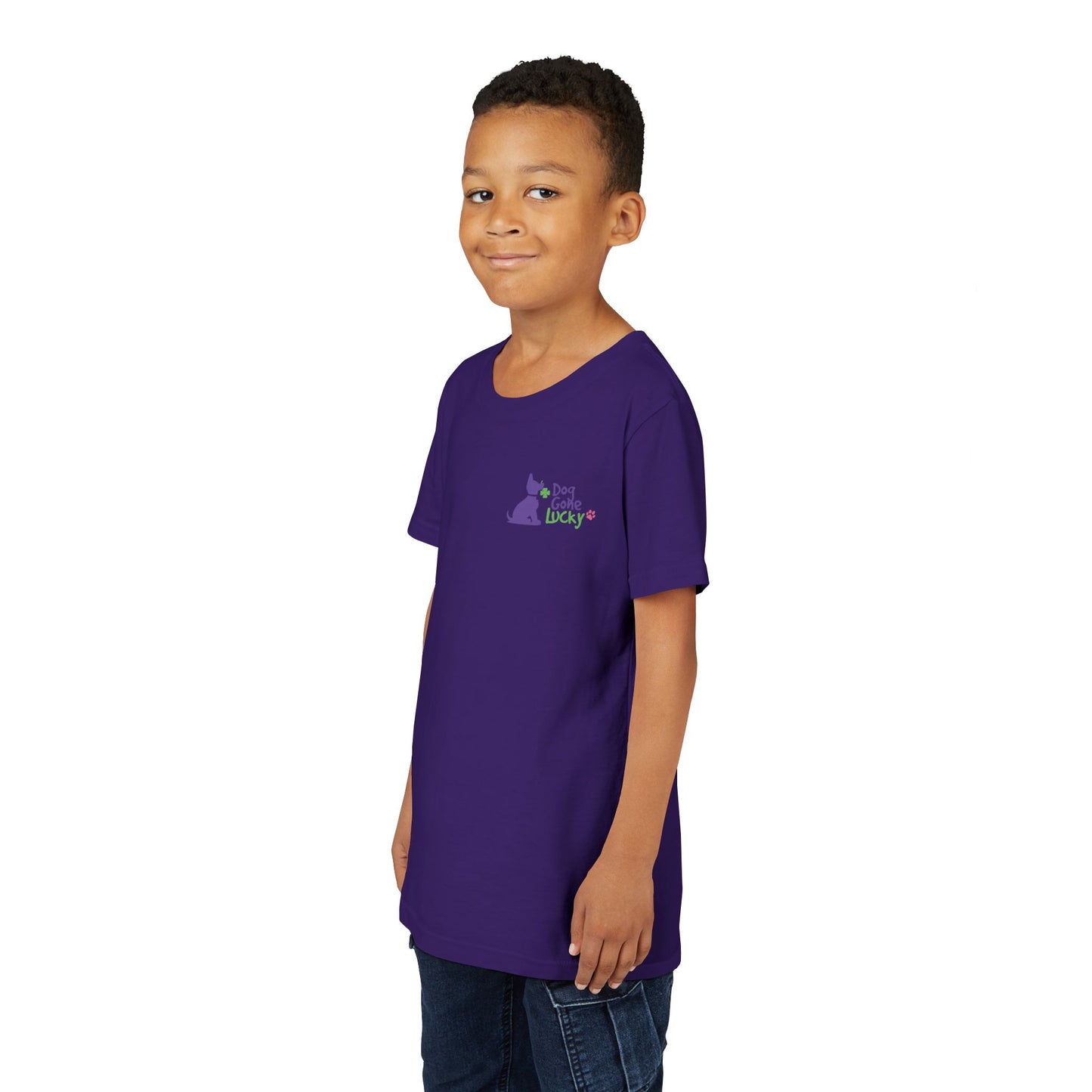 Doggone Lucky Personalized Neck Label Youth Tee - Cute Lucky Pup on Front and Back