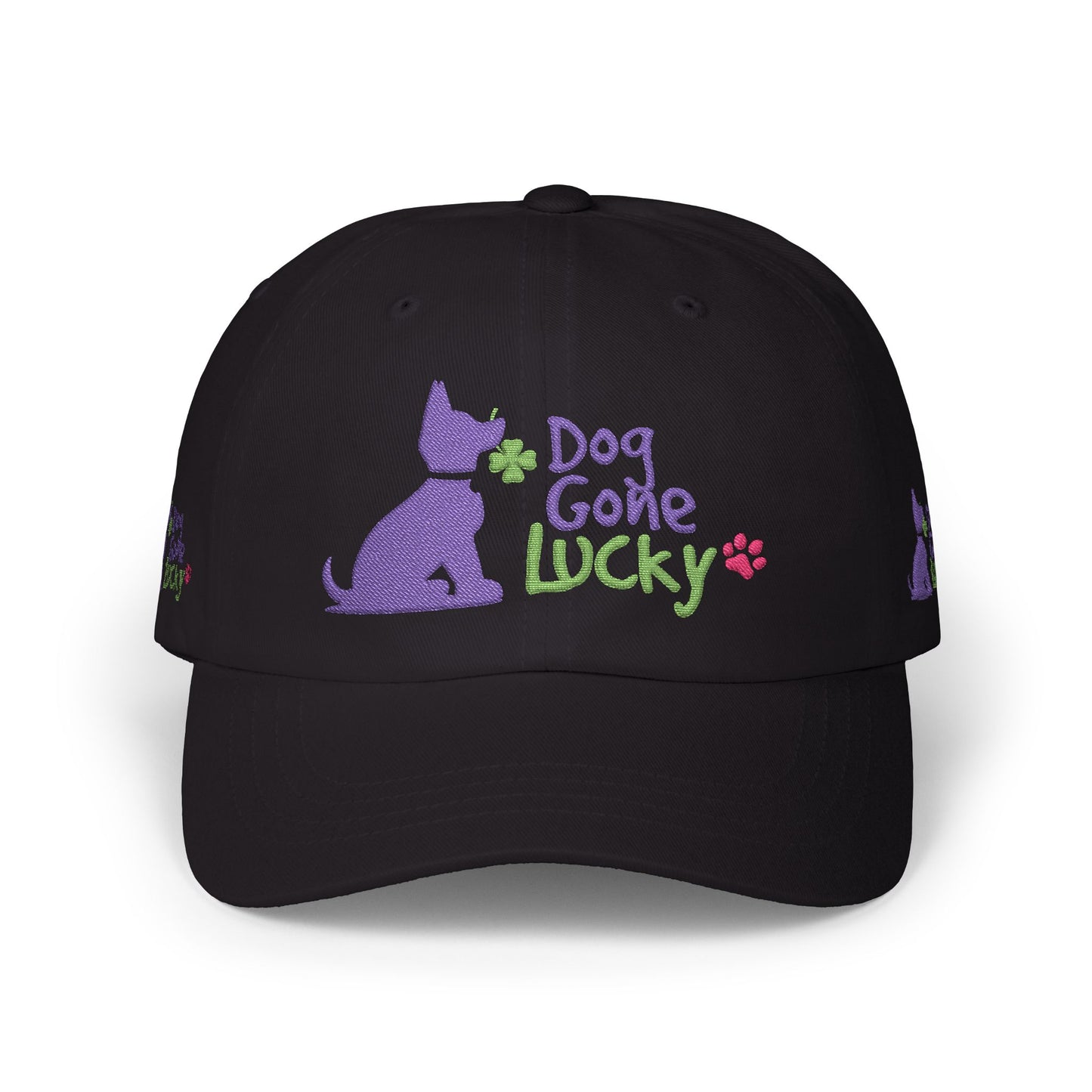Doggone Lucky Dad Cap — Embroidered Purple Pup Baseball Hat