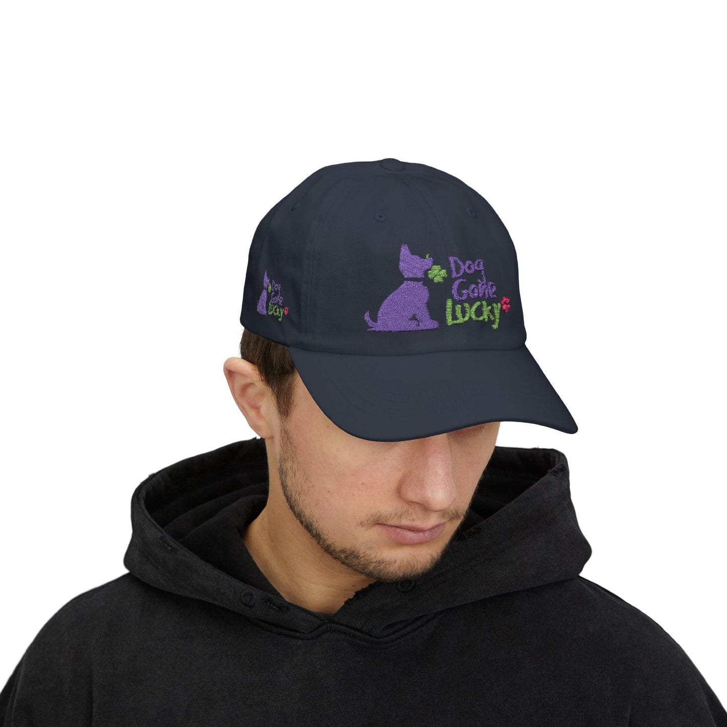 Doggone Lucky Dad Cap — Embroidered Purple Pup Baseball Hat