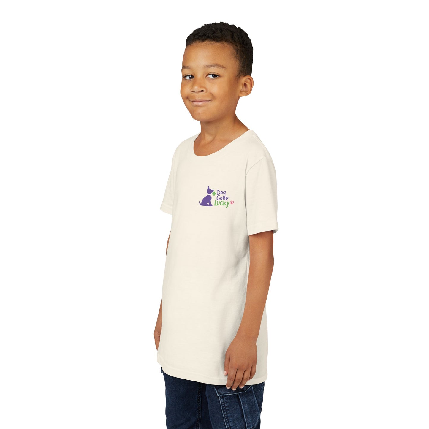 Doggone Lucky Personalized Neck Label Youth Tee - Cute Lucky Pup on Front and Back