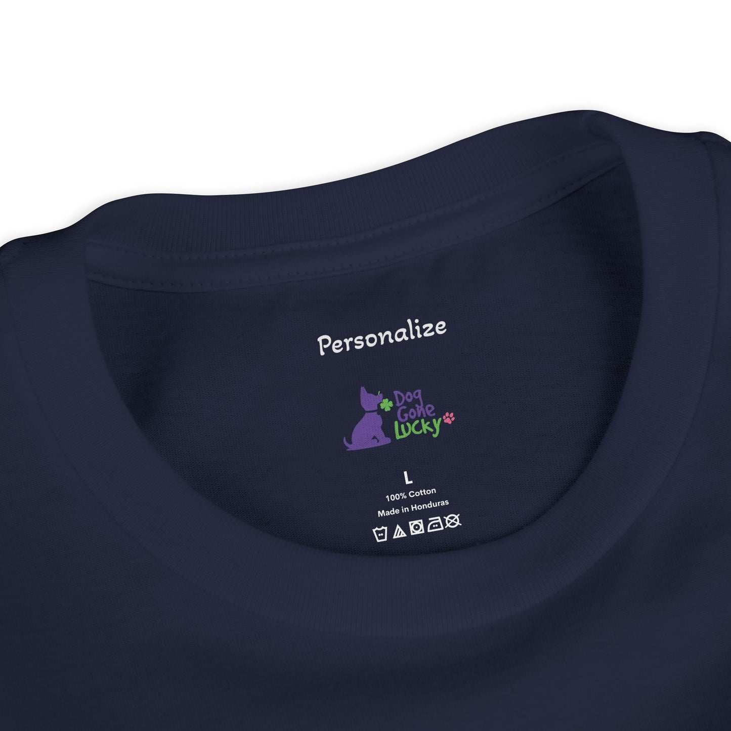 Doggone Lucky Personalized Neck Label Youth Tee - Cute Lucky Pup on Front and Back
