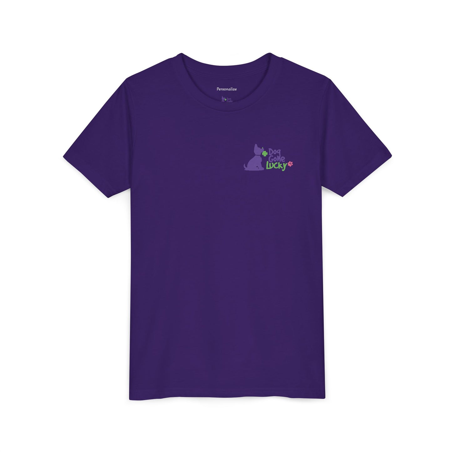 Doggone Lucky Personalized Neck Label Youth Tee - Cute Lucky Pup on Front and Back