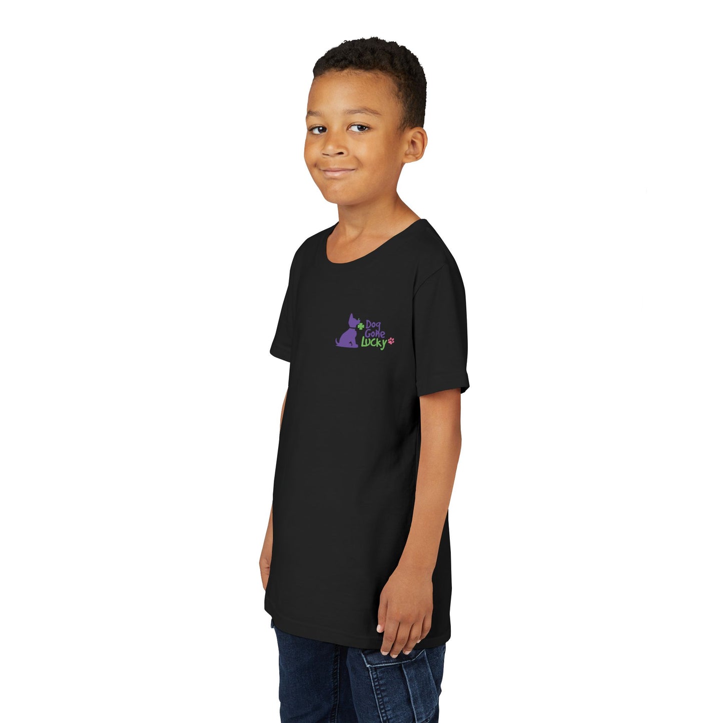 Doggone Lucky Personalized Neck Label Youth Tee - Cute Lucky Pup on Front and Back
