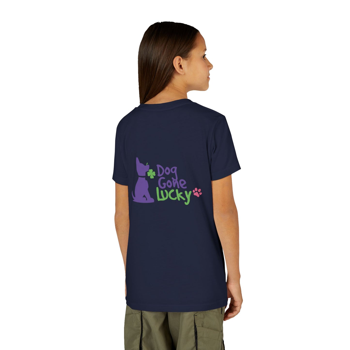 Doggone Lucky Personalized Neck Label Youth Tee - Cute Lucky Pup on Front and Back