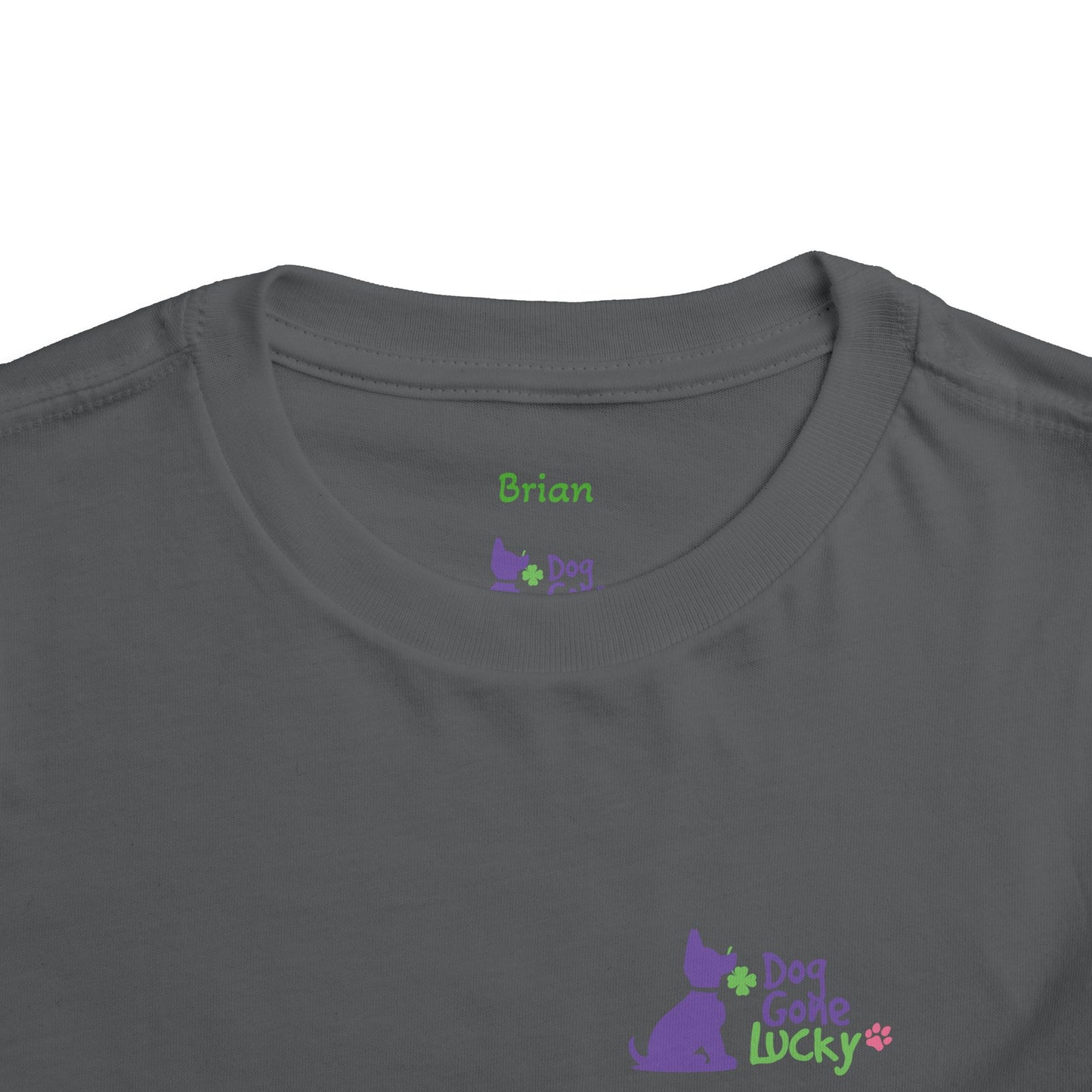 Doggone Personalized Neck Label Toddler Tee - Lucky Pup Graphic on Back and Front