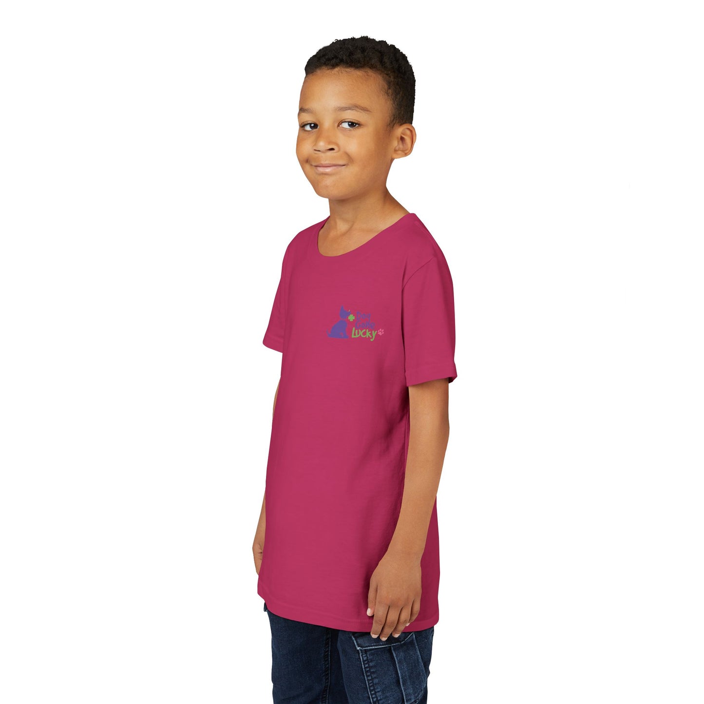 Doggone Lucky Personalized Neck Label Youth Tee - Cute Lucky Pup on Front and Back