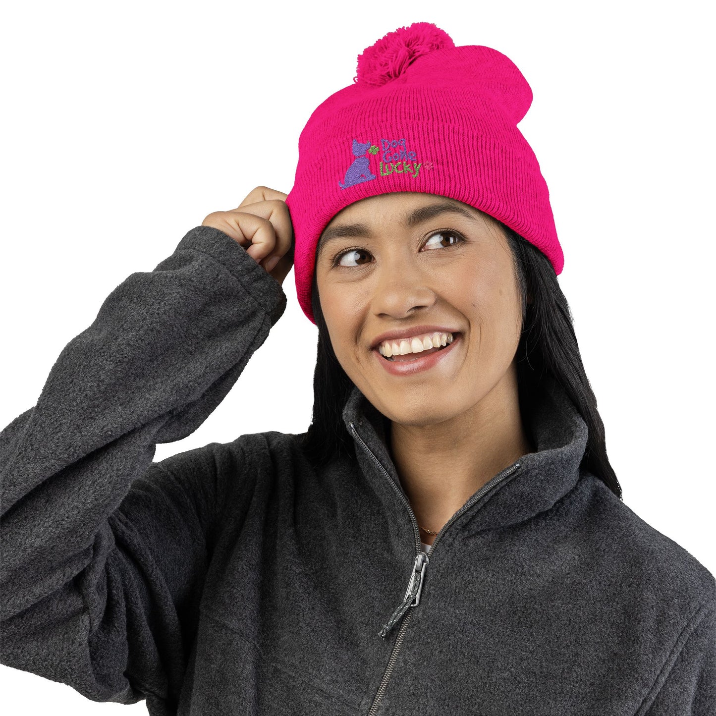 Doggone Lucky Embroidered Pom-Pom Knit Cap — 'Lucky' Dog Love Beanie