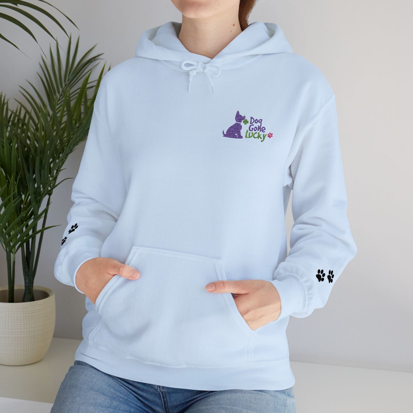 Doggone Lucky Adult Hoodie - Embroidered Lucky Pup on Chest