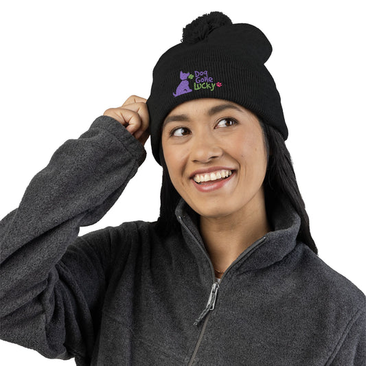 Doggone Lucky Embroidered Pom-Pom Knit Cap — 'Lucky' Dog Love Beanie