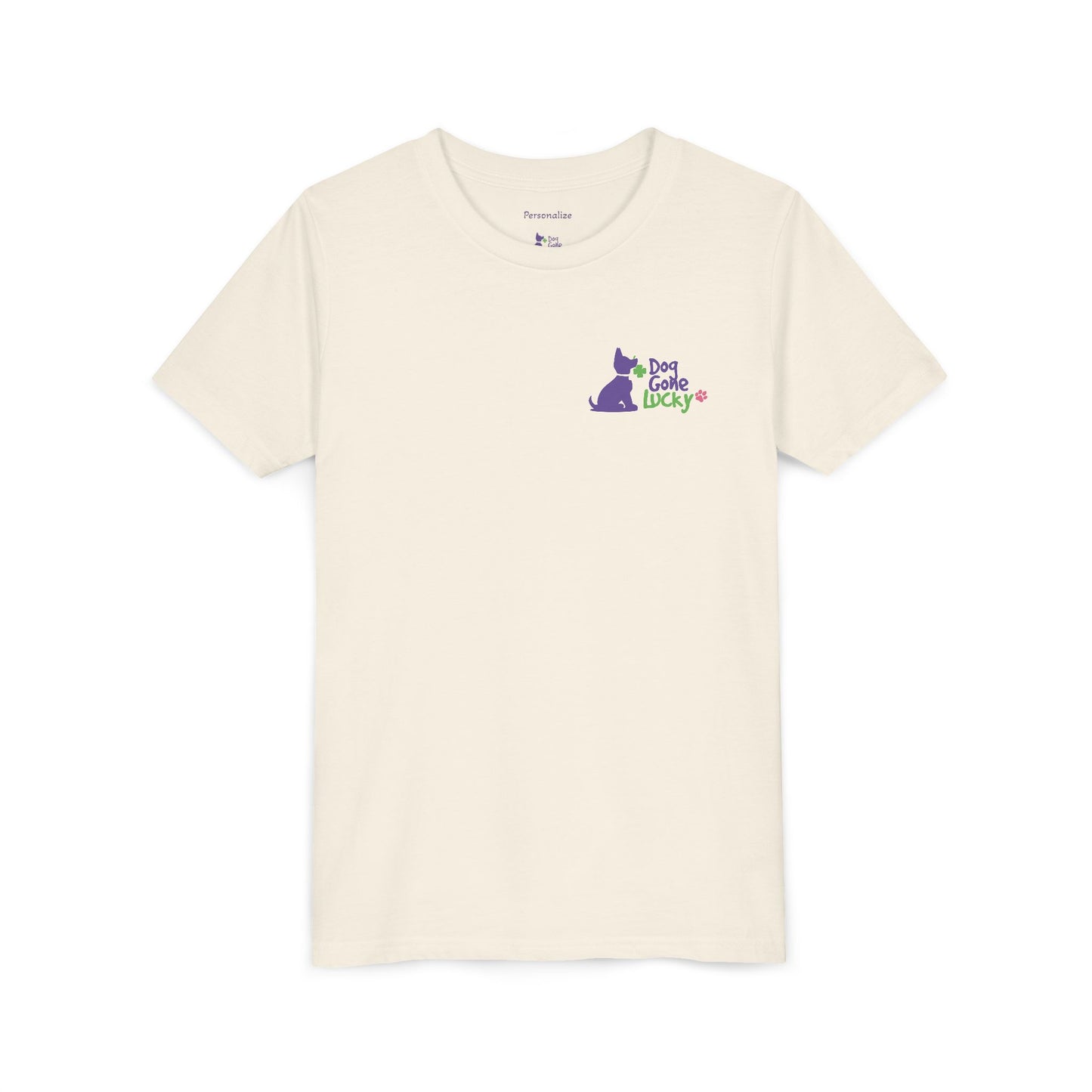 Doggone Lucky Personalized Neck Label Youth Tee - Cute Lucky Pup on Front and Back