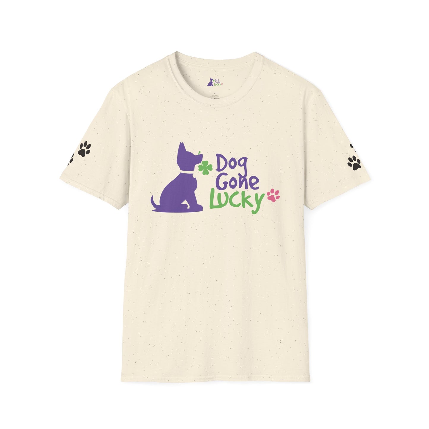 Doggone Lucky Adult Tee - Lucky Pup on Front and Paw Prints on Sleeves