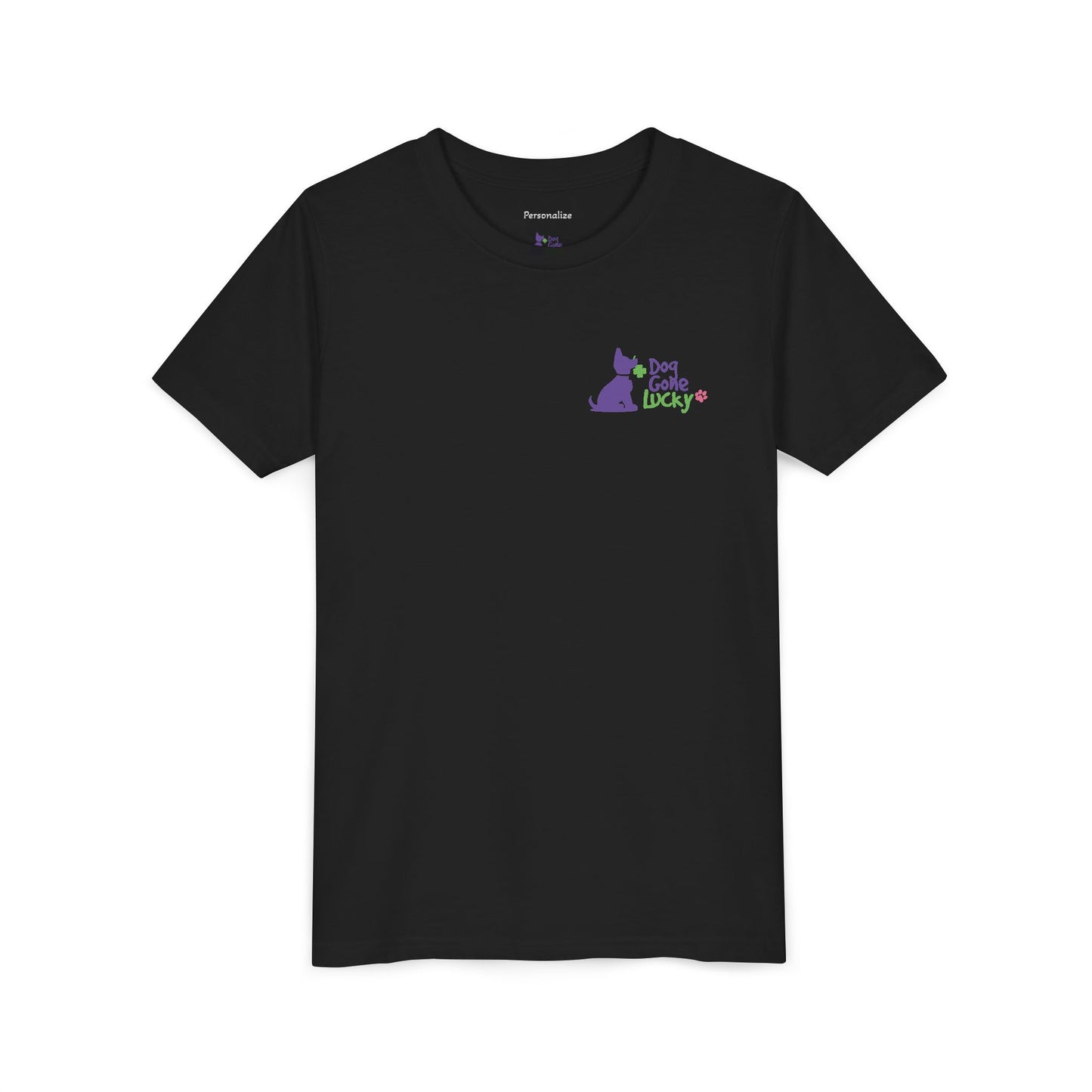Doggone Lucky Personalized Neck Label Youth Tee - Cute Lucky Pup on Front and Back