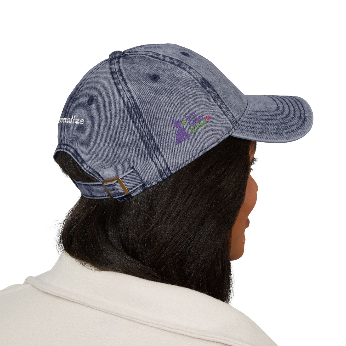 Embroidered Personalized Doggone Lucky Vintage Cap - Lucky Pup on Sides of Cap