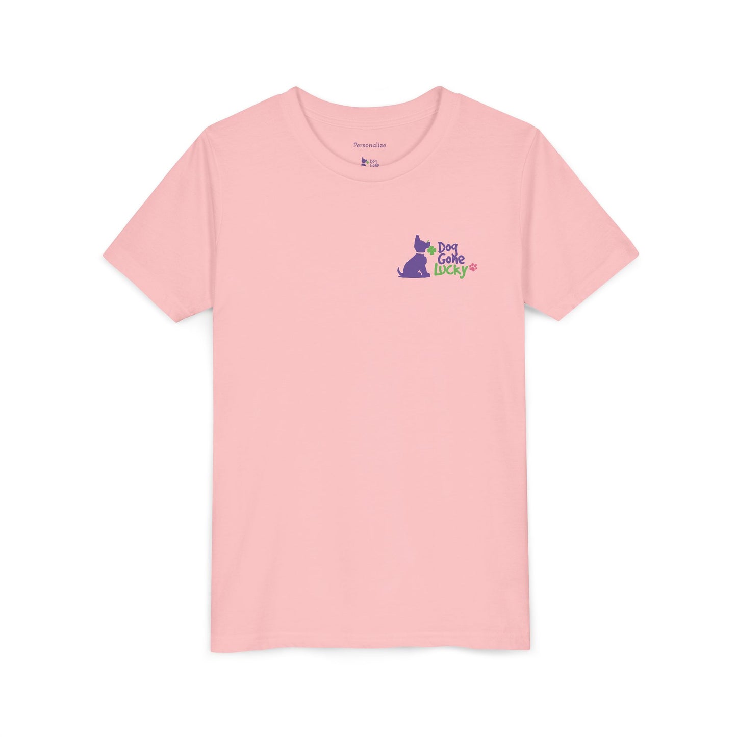 Doggone Lucky Personalized Neck Label Youth Tee - Cute Lucky Pup on Front and Back