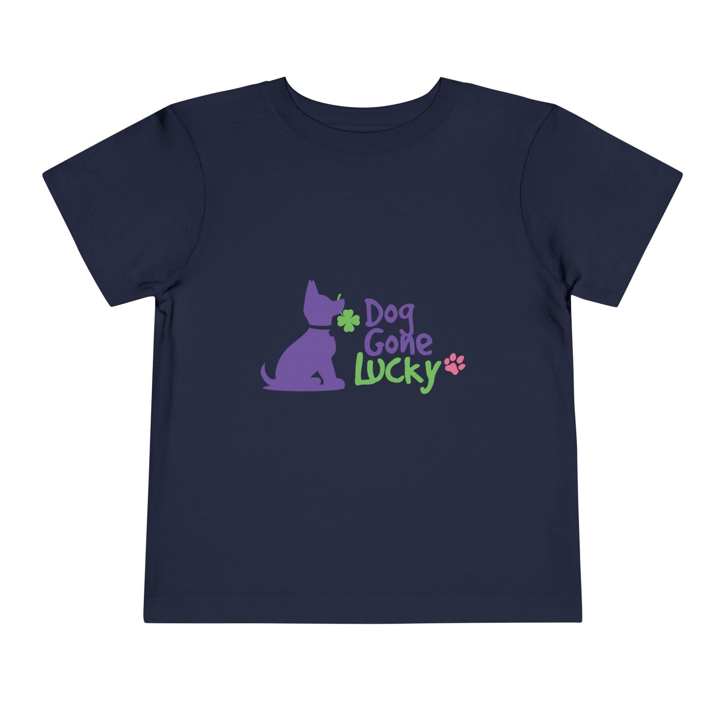 Doggone Lucky Personalized Neck Label Toddler Tee - Cute Large Lucky Pup on front and back