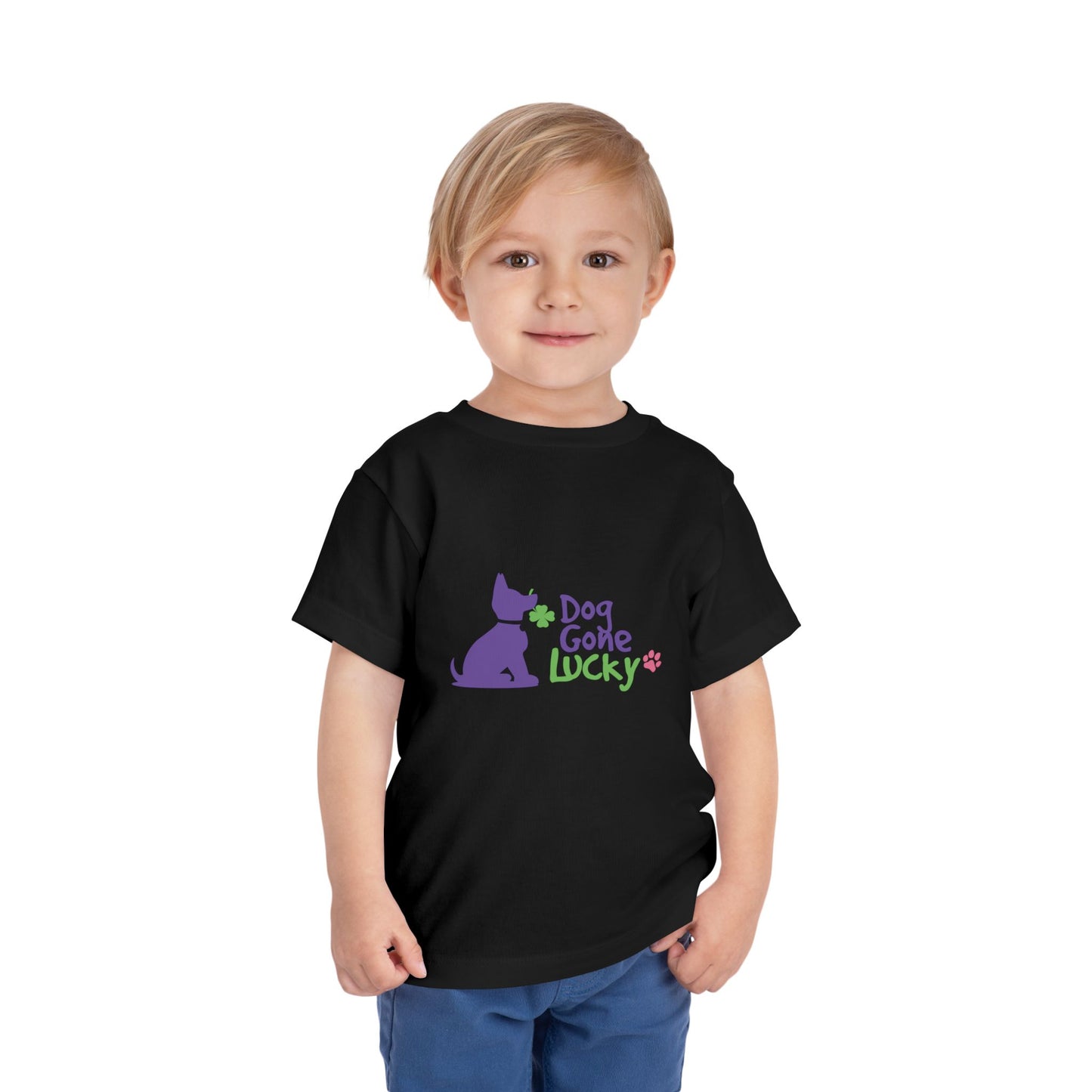 Dog Gone Lucky Toddler Tee - Cute Purple Lucky Pup on front and back