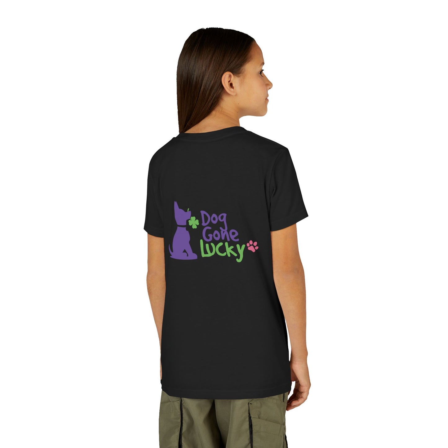 Doggone Lucky Personalized Neck Label Youth Tee - Cute Lucky Pup on Front and Back