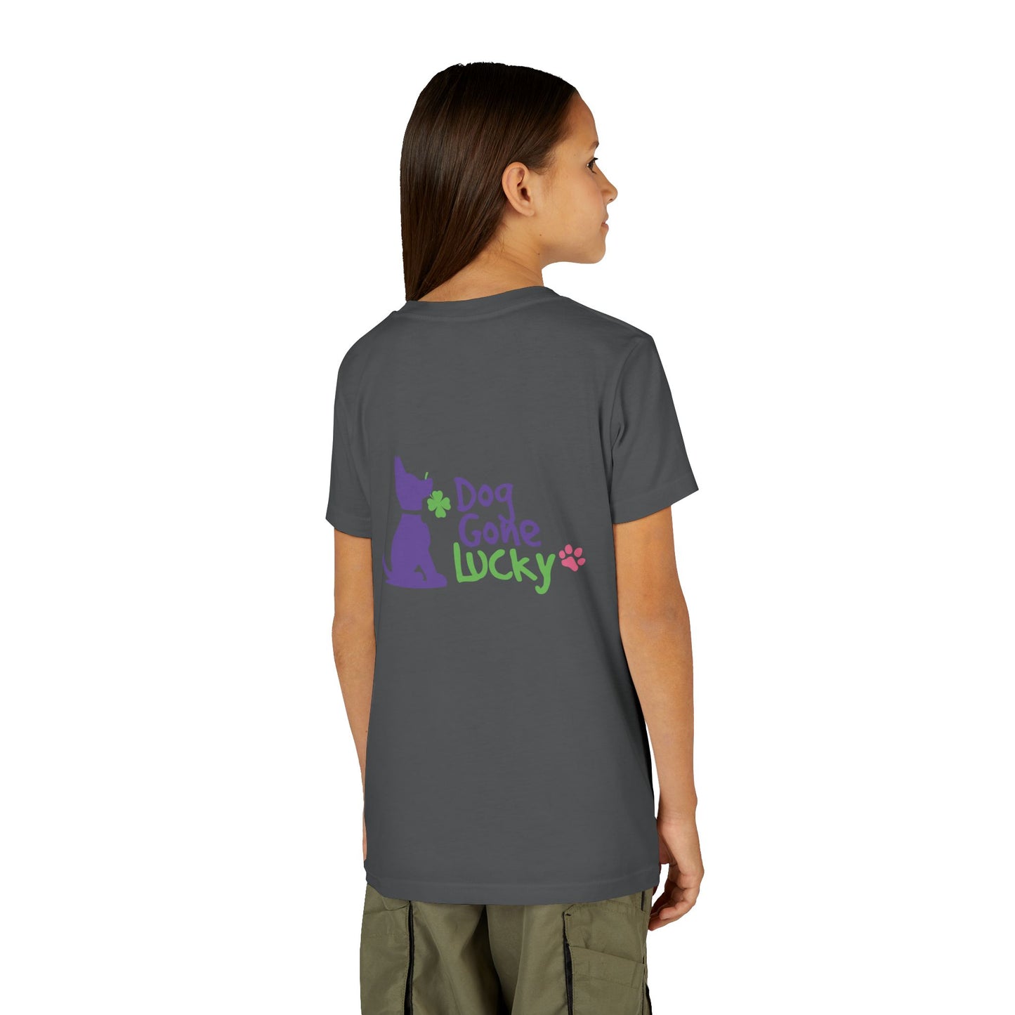 Doggone Lucky Personalized Neck Label Youth Tee - Cute Lucky Pup on Front and Back