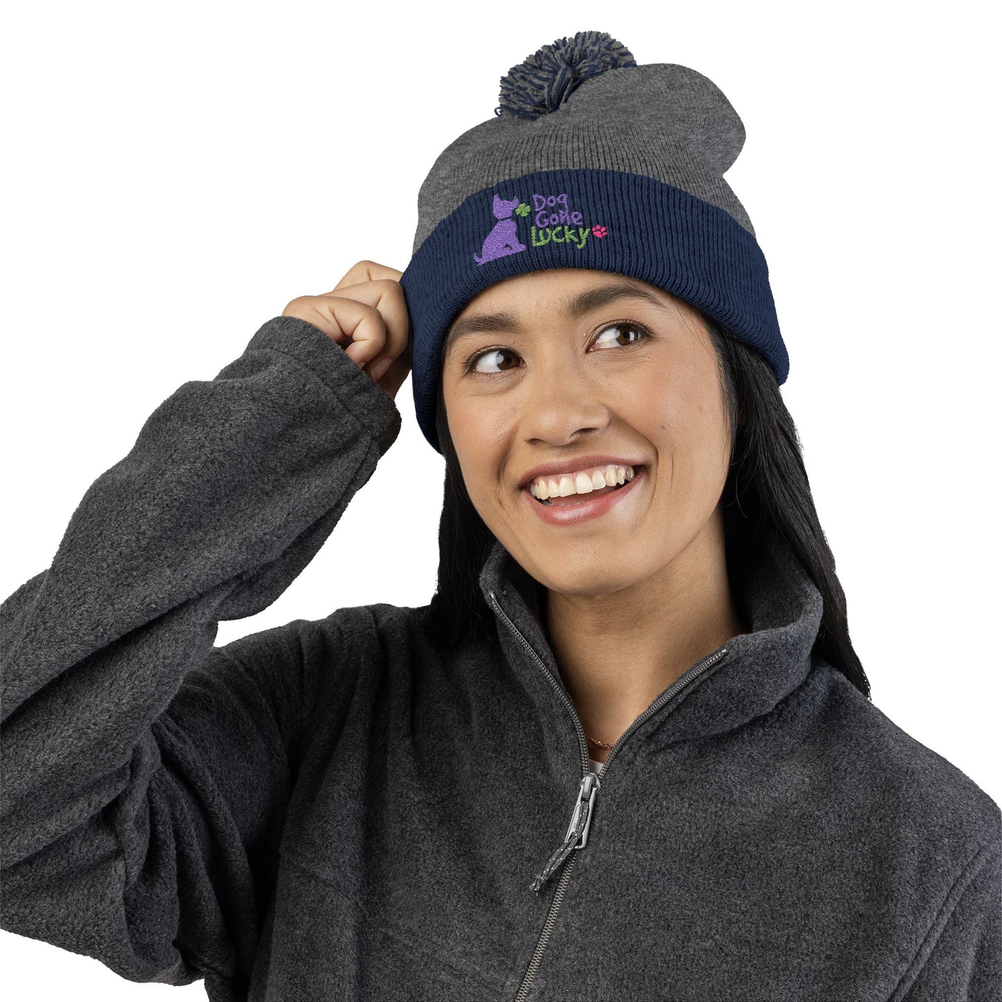 Doggone Lucky Embroidered Pom-Pom Knit Cap — 'Lucky' Dog Love Beanie