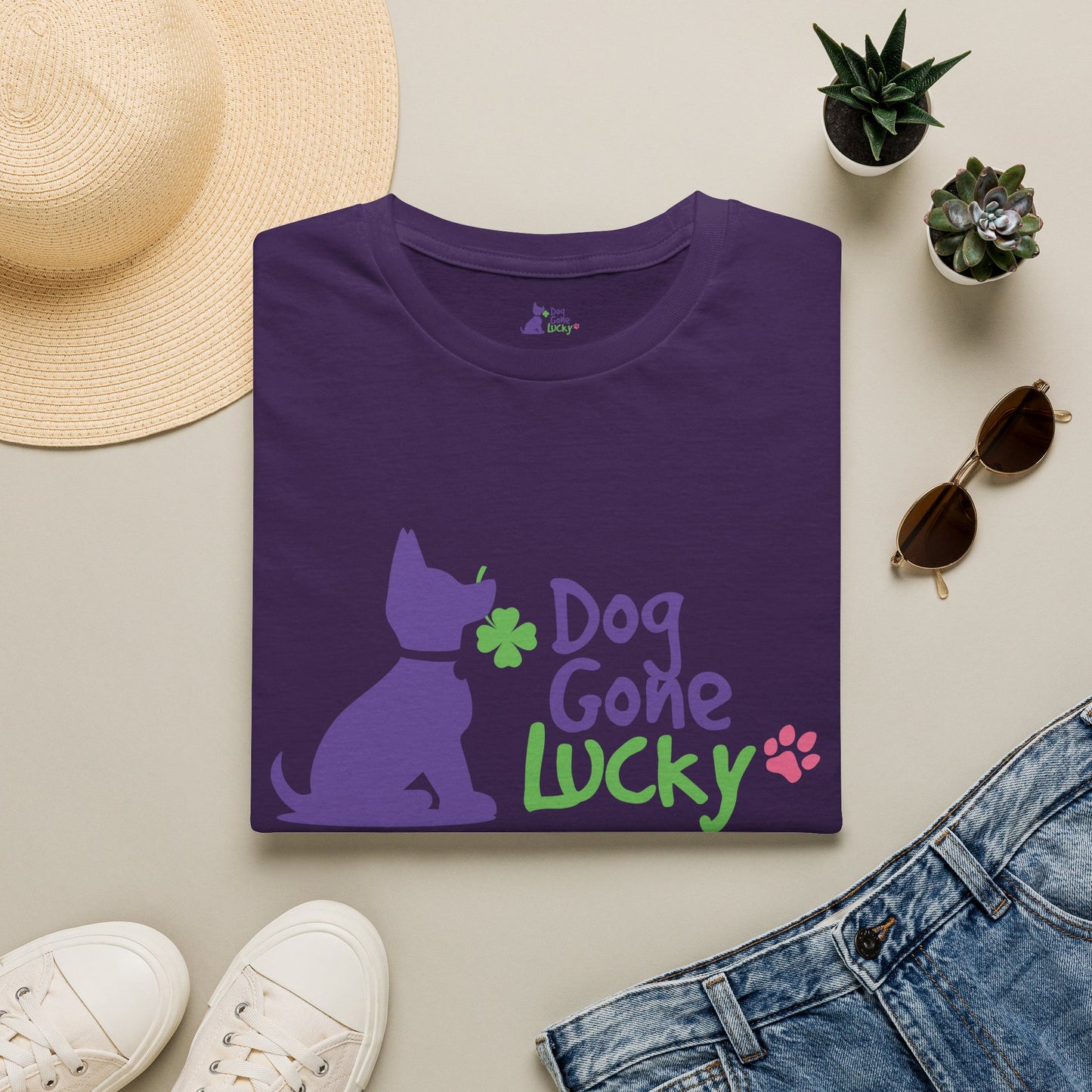Doggone Lucky Adult Tee - Lucky Pup on Front and Paw Prints on Sleeves