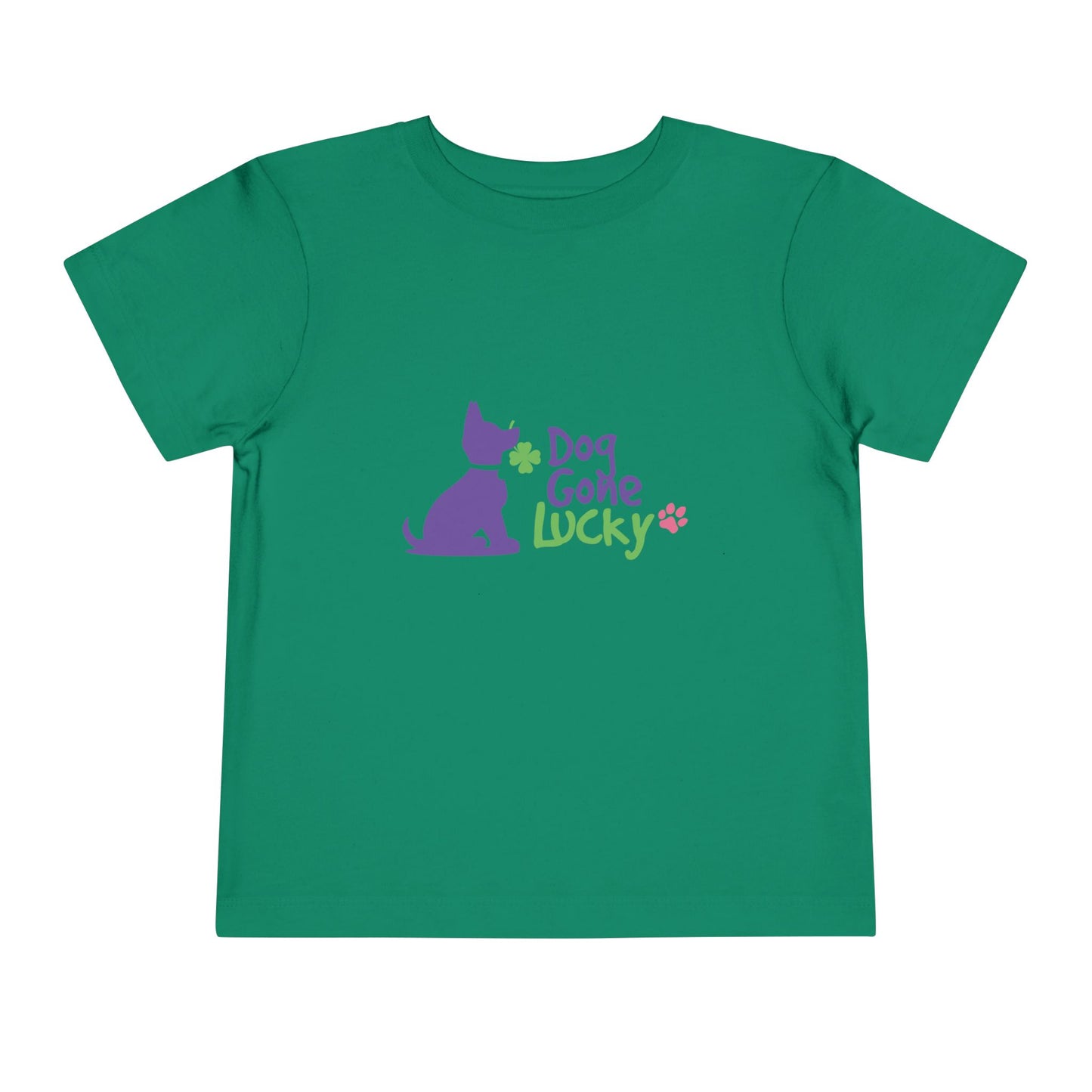 Doggone Lucky Personalized Neck Label Toddler Tee - Cute Large Lucky Pup on front and back