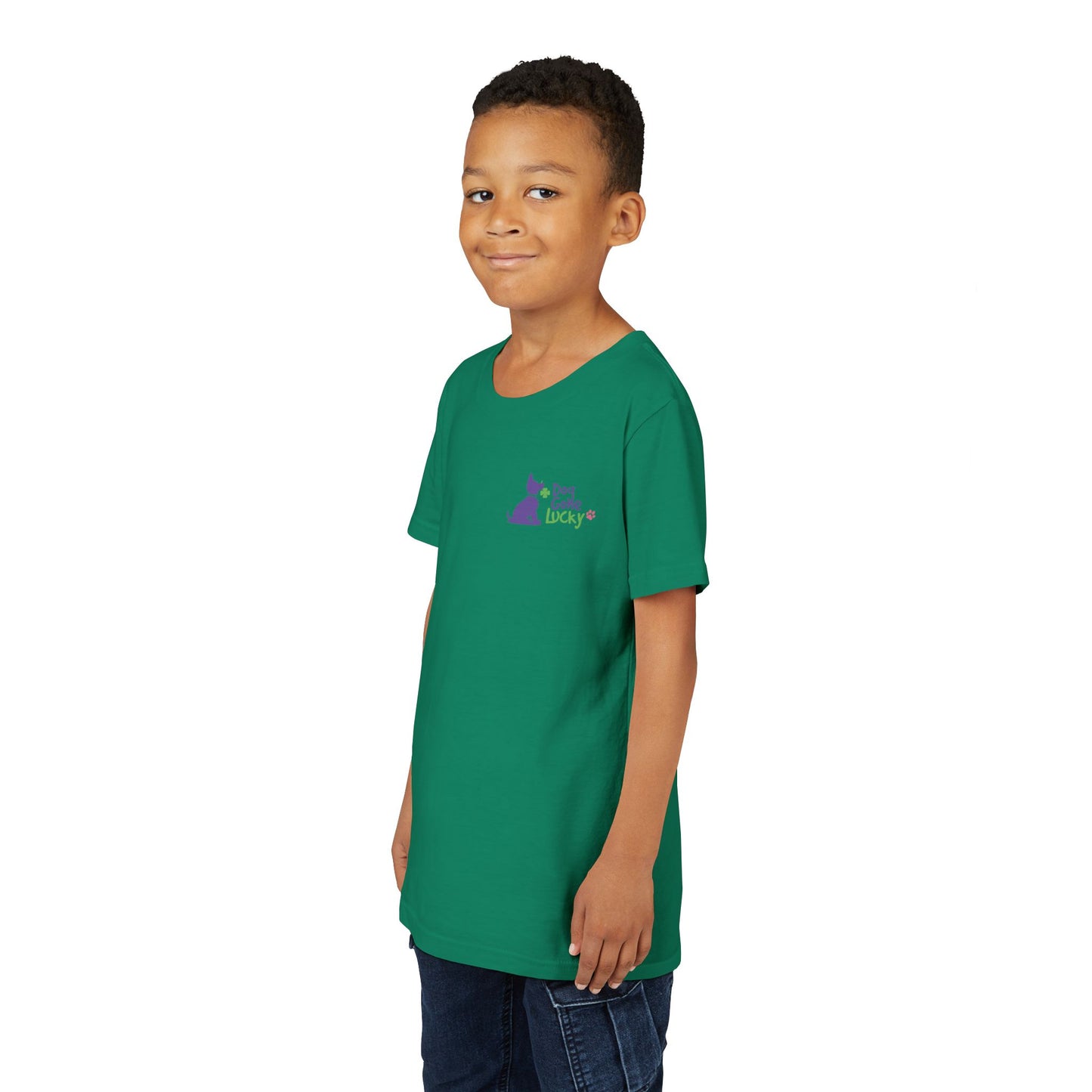 Doggone Lucky Personalized Neck Label Youth Tee - Cute Lucky Pup on Front and Back
