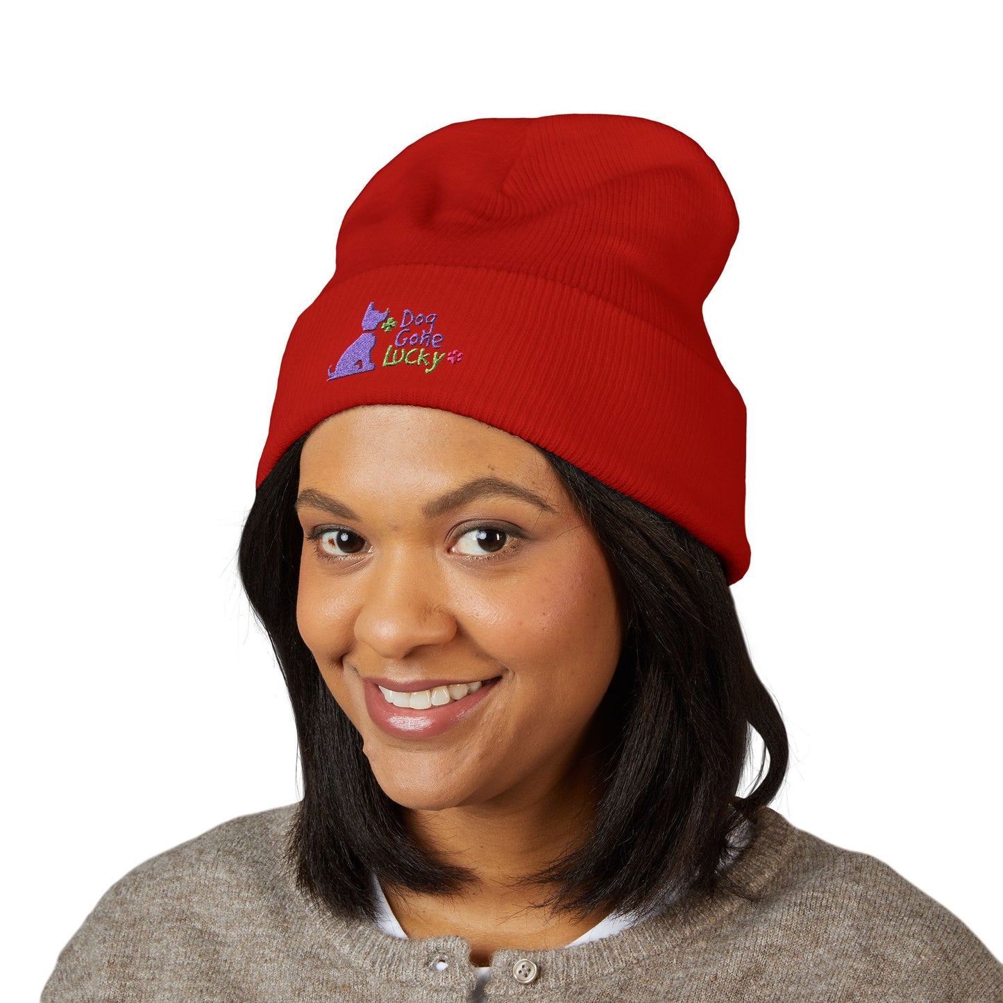 Doggone Lucky Embroidered Beanie