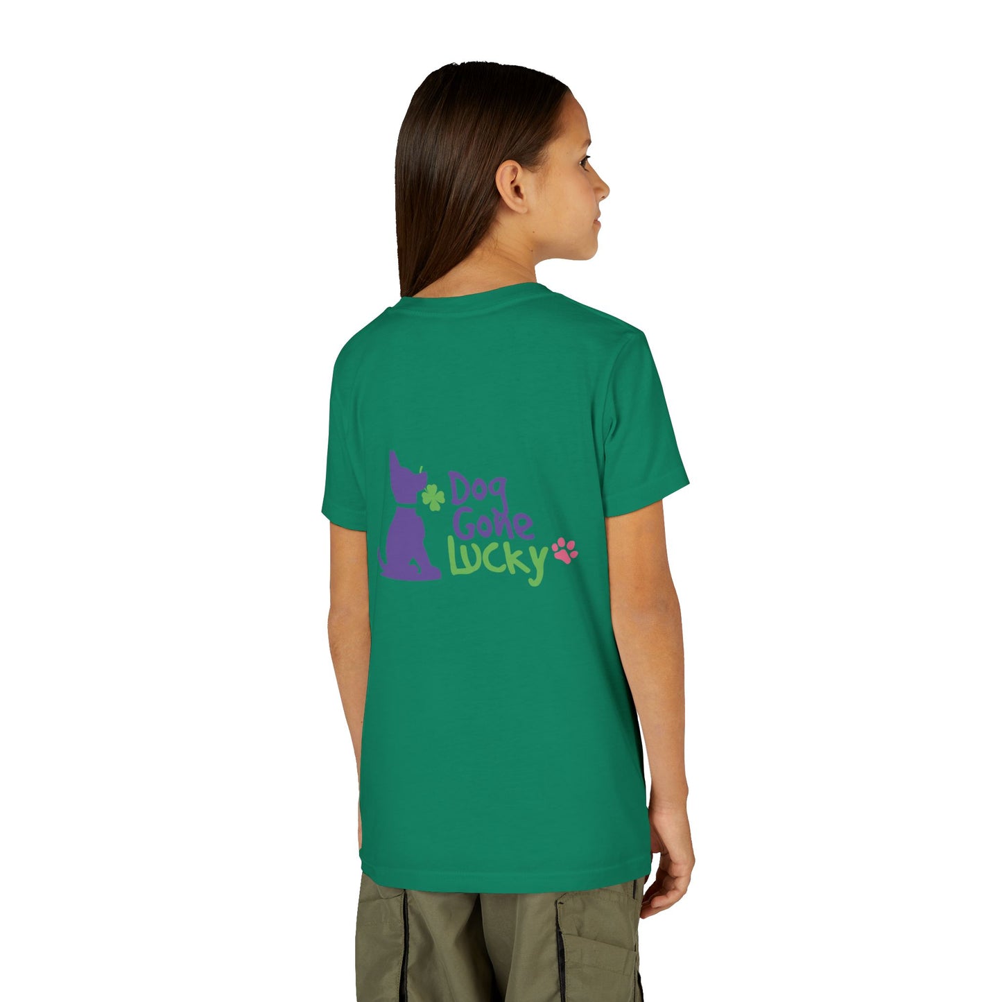 Doggone Lucky Personalized Neck Label Youth Tee - Cute Lucky Pup on Front and Back
