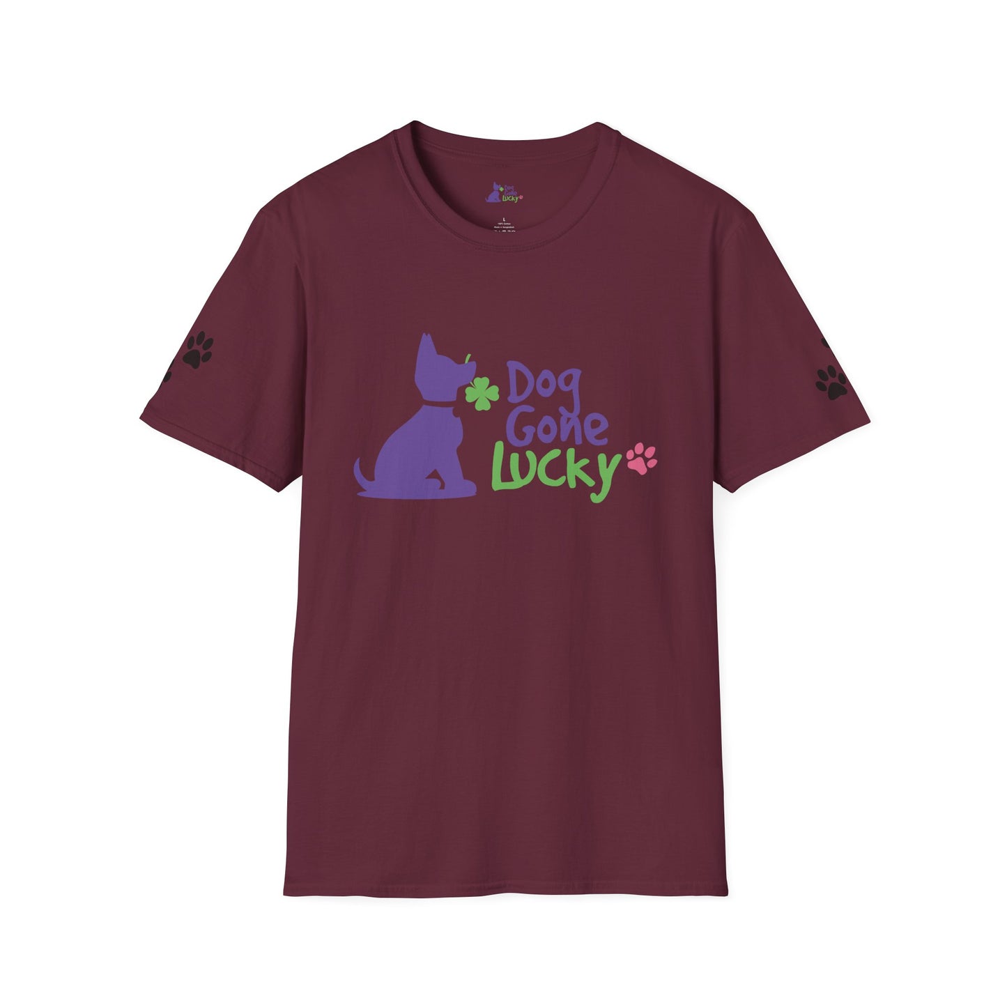 Doggone Lucky Adult Tee - Lucky Pup on Front and Paw Prints on Sleeves