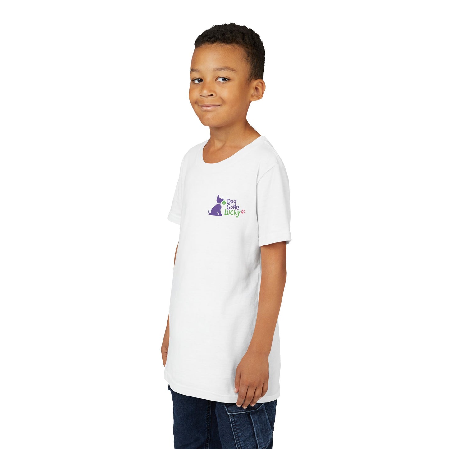 Doggone Lucky Personalized Neck Label Youth Tee - Cute Lucky Pup on Front and Back